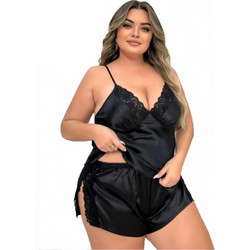 BABY DOLL ΣΑΤΕΝ BIG SIZE ΜΑΥΡΟ 10.002