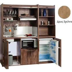 Πολυκουζίνα mini kitchen 190cm με μικρό ψυγείο & μικρό φουρνάκι απόχρωση δρυς sychro για ξενώνες & γραφεία - ΚΣ190-ΜΙ-ΔΡΥΣ-SYCHRO