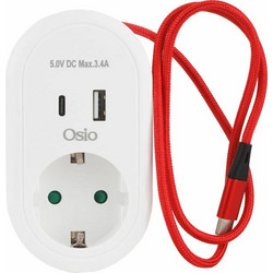 Osio OPS-3001 Smart Charging Adapter με 2 USB (Type-A/C) & Καλώδιο - 3680W Παιδική Ασφάλεια
