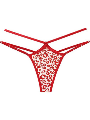 Sexy Leopard Rhinestone Hollow Thong Red