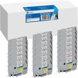 20x G&G Label Tape 12mmx8m B/W compatible with Brother TZe-231