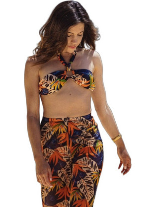 3 Τεμάχια Σετ γυναικείο μαγιό με παντελόνι black Floral - Multicolor Stripes