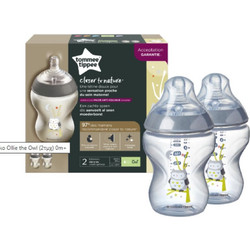 Tommee Tippee Closer To Nature Σετ Πλαστικά Μπιμπερό με Θηλή Σιλικόνης κατά των Κολικών 0m+ Ollie The Owl 2x260ml