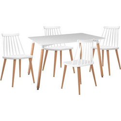 LAVIDA-ART Τραπεζαρία: Τραπέζι 120x80 Οξιά/MDF + 4 Καρέκλες Μέταλλο Βαφή Φυσικό PP Άσπρο