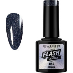 Elixir Flash 1155 Jet Black Glitter Ημιμόνιμο Βερνίκι Νυχιών 8ml