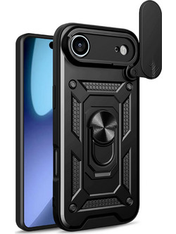 Hybrid Armor Camshield iPhone 17 Air Case with Stand and Camera Cover - Black