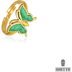 Ghetto Butterfly Shaped Adjustable Gold Ring Green