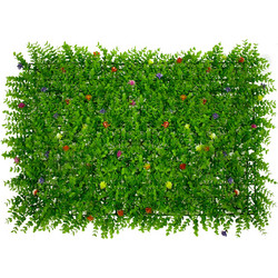 BUXUS 78408 Τεχνητό Πάνελ Φυλλωσιάς / Κάθετος Κήπος Καυκάσιο Πυξάρι & Πολύχρωμα Λουλούδια - Πράσινο - Μ60 x Π8 x Υ40
