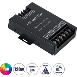 RGBAMPLIFIER 73393 DC Ενισχυτής Ισχύος & Σήματος Υψηλής Ταχύτητας με 3 x 10A 240W Κανάλια DC 12-24V 30A 720W Max IP20 - Μ11 x Π9 x Υ2.5