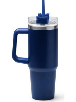 Κούπα μεταλλική μεγάλη με καλαμάκι 870ml - KRANSTON Μπλε Stamina