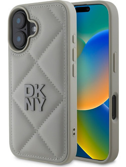 DKNY PU Leather Quilted Stack Logo Case for iPhone 16 Plus Grey - (DKHCP16MPQDSLG)
