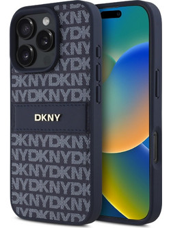 DKNY PU Leather Repeat Pattern Tonal Stripe Case for iPhone 16 Pro Max Blue - (DKHCP16XPRTHSLB)