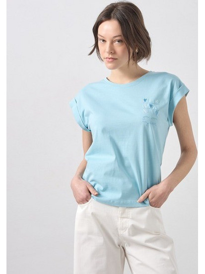 T-shirt με κέντημα καρδιές Passager 41081 ΣΙΕΛ