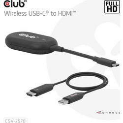 Club-3d Wireless Usb-c To Hdmi Transmitter Receiver Fullhd 25m Range Black Csv-2570 CSV-2570