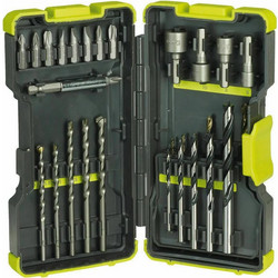 Ryobi RAK30MIX Σετ 30 Τρυπάνια HSS με Κυλινδρικό Στέλεχος για Ξύλο, Μέταλλο και Δομικά Υλικά 5132002254