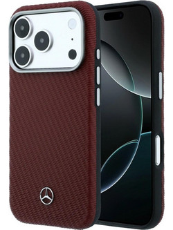 Mercedes Leather Semi Wrap Wood Effect MagSafe Case for iPhone 17 Pro - Red