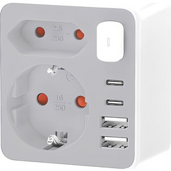 Πρίζα Εξωτερική 2 Θέσεων με 2 x USB-C - 2 x USB-A και Διακόπτη 3600W Technik Γκρι - Λευκή
