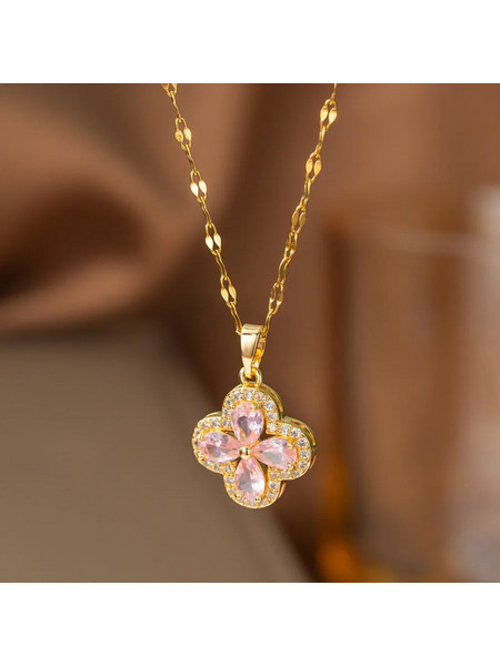 Peach Jewerly Μενταγιόν Σταυρός Από Χάλυβα Τιτανίου Με Ζιργκόν Ροζ
