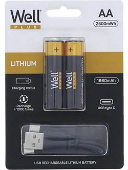 Well Μπαταρία 1660mA R6 AA 2τεμ Επαναφορτιζόμενη με καλώδιο φόρτισης USB-C ACCU-14500/166C-BL2-WL