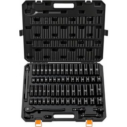 VEVOR Impact Socket Set, 1/2" Drive, 65-Piece Socket Set, 6 Point Sockets, SAE 3/8" to 1-1/4" και Metric 10-24 mm, Εύκολη αναγνώριση, με στιβαρή θήκη αποθήκευσης, Cr-V Alloy Steel for Vehicles Repair
