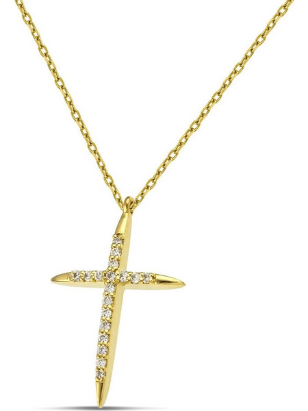 Βαπτιστικός Σταυρός για Κορίτσι Χρυσός 18K Λεπτός με Διαμάντια | DCS020