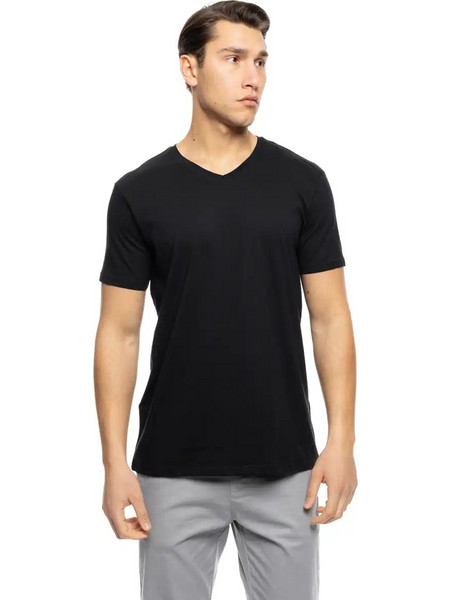 ST' Ανδρικό βαμβακερό t-shirt με V λαιμό 53-206-021 BLACK