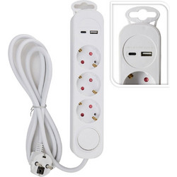 Πολύπριζο - 3 Schuko - USB A+C