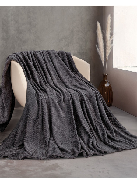 Κουβέρτα 220x240 Υπέρδιπλη 260gsm Flannel Fleece Rythmos Harmonie- Ανθρακί