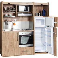 ΚΣ190 Πολυκουζινάκι με Αριστερή Γούρνα 190x65x209cm Δρυς με Μεγάλο Ψυγείο & Φούρνο