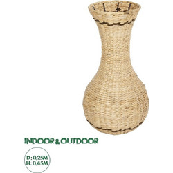 GloboStar Artificial Garden MONACO 21236 Διακοσμητικό Πλεκτό Καλάθι - Κασπώ Γλάστρα - Flower Pot Μπεζ με Καφέ Π25 x M25 x Υ45cm