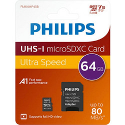 Philips Ultra Speed microSDXC 64GB Class 10 U1 UHS-I + Adapter