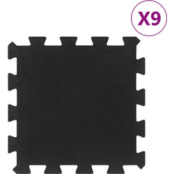 Δάπεδο Προστασίας Παζλ 9 τεμ. Μαύρο 16 χιλ. 30x30 εκ. Καουτσουκ