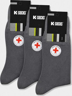 K-Socks Χωρίς Λάστιχο Βαμβακερές Ανδρικές Κάλτσες Γκρι 3Pack