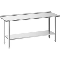 VEVOR Ανοξείδωτος Πάγκος Εργασίας 61x183 cm με Πλάτη και Ρυθμιζόμενο Κάτω Ράφι CFBXGGZTLCWJICUHO001V0