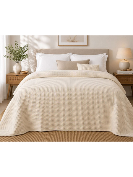 Κουβέρτα Πικέ Υπέρδιπλη New Rich Sand Sanforized Cotton Blanc de Blanc (230x250) 1Τεμ