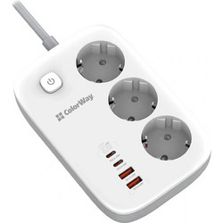 ColorWay Fast Charge 65W MultiSocket 220V 13A GaN3 Pro 2m White