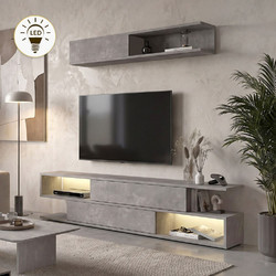 Σύνθεση τηλεόρασης Manet Megapap με LED χρώμα γκρι σκυροδέματος 180x29,5x39εκ