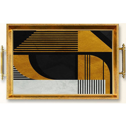 Δίσκος Σερβιρίσματος 244KNG1603 50x29x3,5cm Black-Gold Aberto Design Γυαλί
