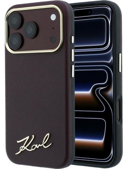 Karl Lagerfeld Saffiano Small Script Metal Logo Θήκη iPhone 18 Pro / 17 Pro Burgundy