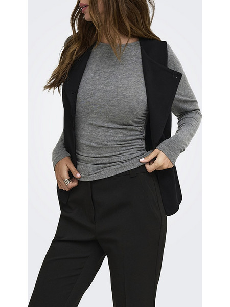 ONLY ONLGLAMOUR L/S RUCHING TOP CC JRS 15377576-Medium Grey Melange Gray