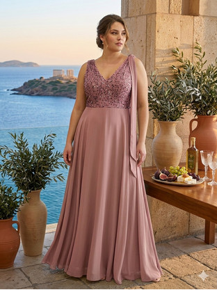 MAXI φόρεμα μουσελινα με κεντημενο μπούστο - Dusty Pink