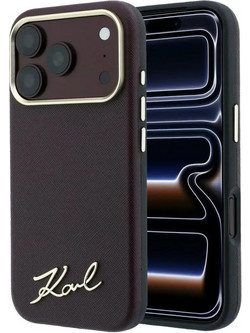 Karl Lagerfeld Saffiano Small Script Metal Logo MagSafe Back Cover Burgundy (iPhone 18 Pro Max / 17 Pro Max)