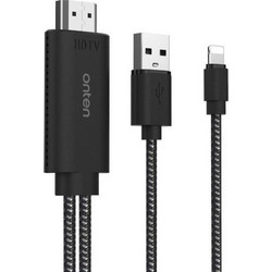Πλεκτό HDMI Αρσενικό καλώδιο - Lightning Αρσενικό / MHL 2m Μαύρο