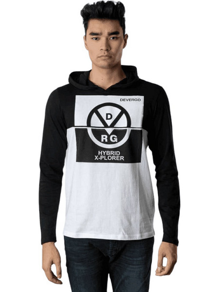 Devergo Men's L/S Hooded T-Shirt 4006 - Black/White