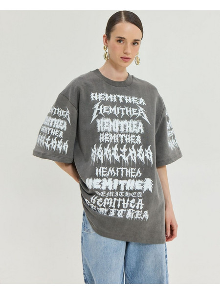 Hemithea Cheetah Oversized T-Shirt Logos Grey