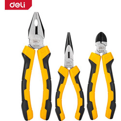 DELI PLIERS SET 3PCS 8' COMBINATION/6' LONG NOSE/6' DIAGONAL YELLOW