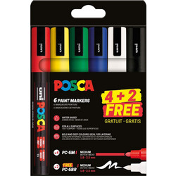 Posca Μαρκαδόροι Ζωγραφικής με στρογγυλή μύτη Standard Colours 4+2τεμ