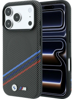 BMW M Quadrille Kevlar Print Tricolor Lines & Metal Logo MagSafe Back Cover Dark Gray (iPhone 18 Pro / 17 Pro)