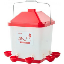 VEVOR 19L Automatic Chicken Waterter, 6 Ports Water, Automatic-Fill Water Cup, Automatic Gravity Waterer with Conveible Handled Sealed Lastic Ring, Αδιάβροχο υλικό PP, No Waste Design, για κοτόπουλο