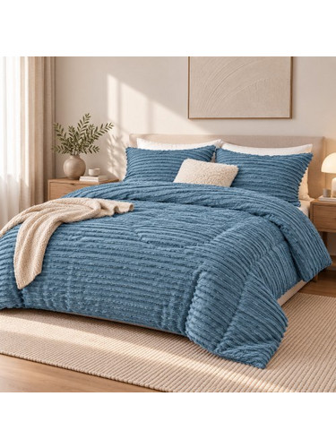 1 + 1 Δώρο Υπέρδιπλο Σετ Πάπλωμα 3τμχ Ruffles 220X240cm Πετρόλ (220X240cm) QLS-D-BLU